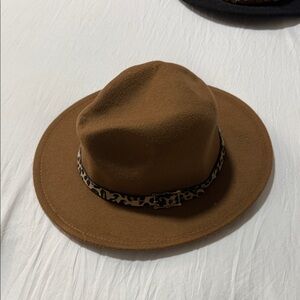 Brown Fedora Hat with Leopard Band